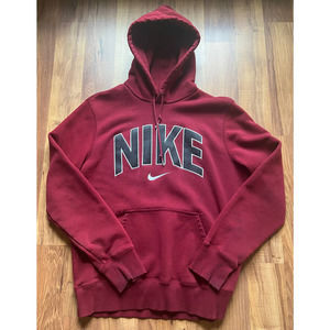 NIKE Men's Large Hoodie Sweatshirt - Deep Red / Maroon Color with Black Logo